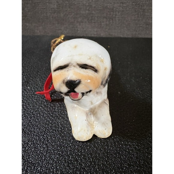 VINTAGE  SheepDog Sheep Dog Puppy Porcelain Christmas Ornament Enesco 3" long - Picture 5 of 8